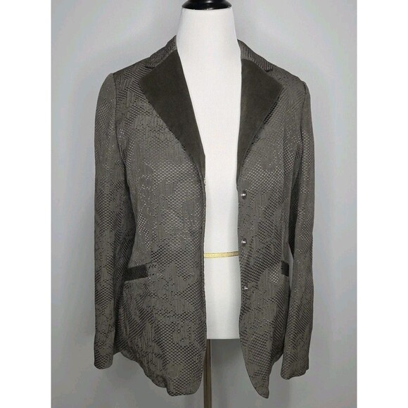 Armani Collezioni 10 Brown Grey Floral Printed Blazer Snap Button Elbow Pads Euc - Picture 6 of 10